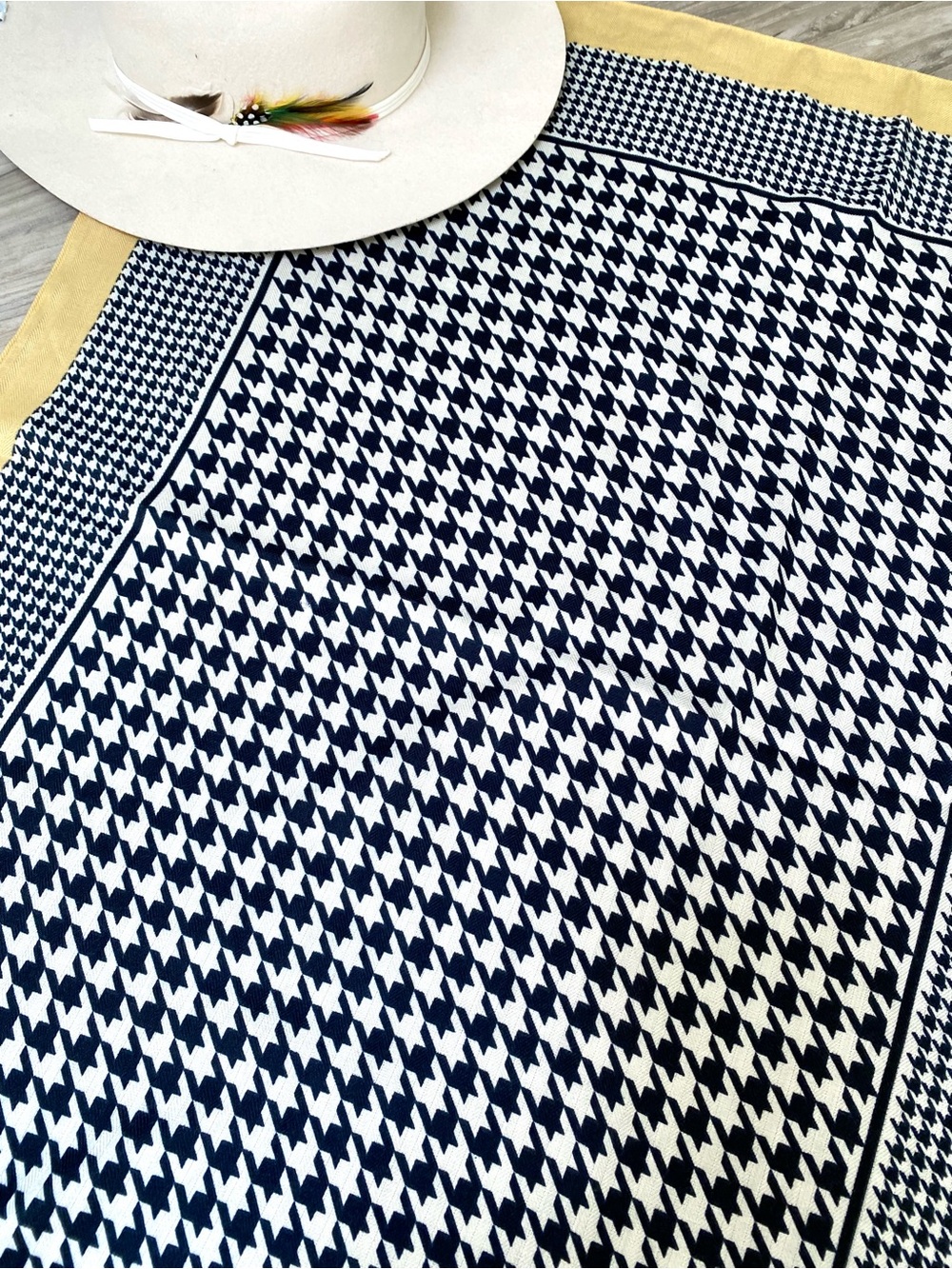 Houndstooth Scarf in Black & Yellow Border w equestrian country vibe